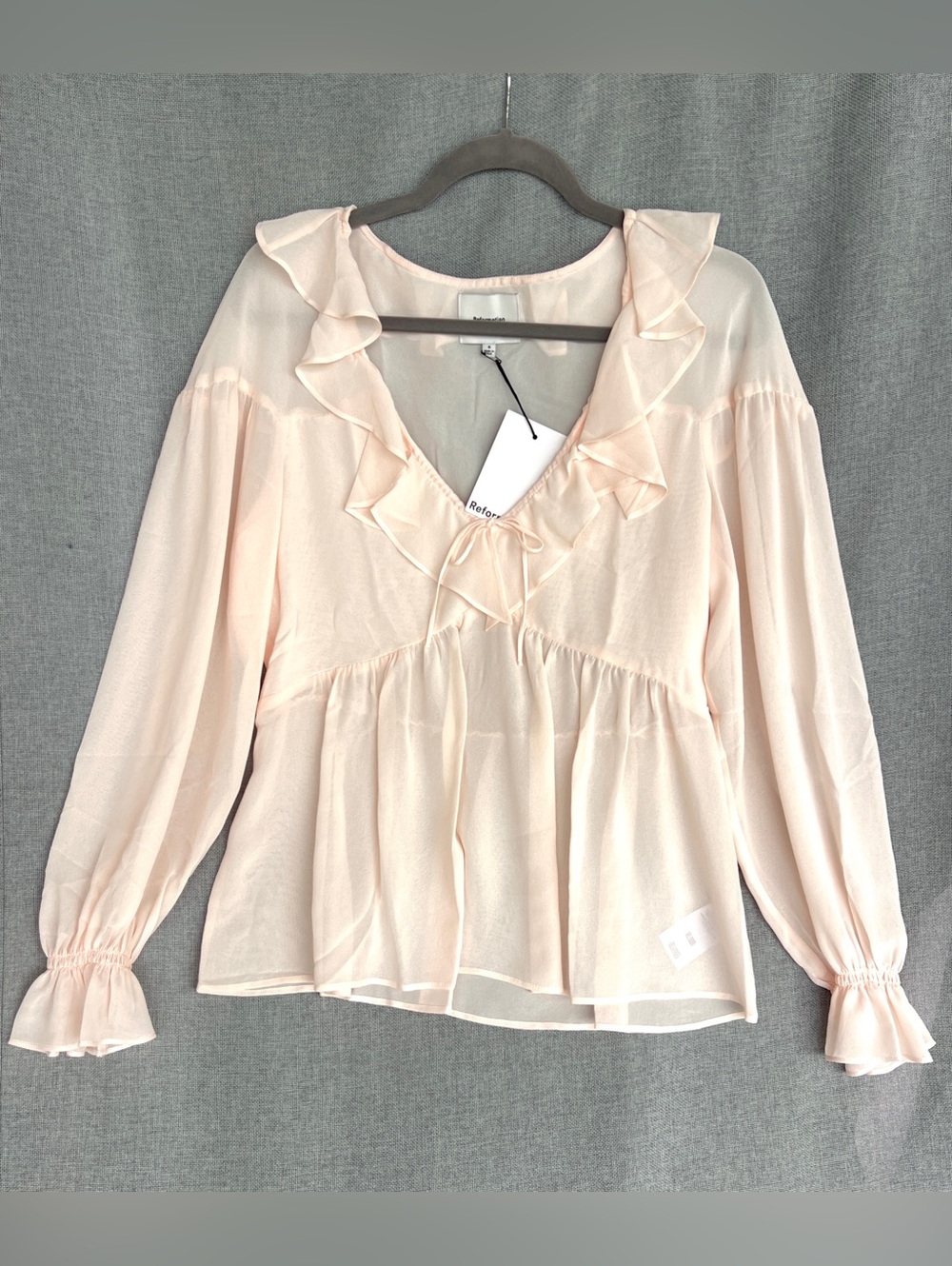 Reformation Viscose Boho Long Sleeve Ruffles Baby Doll blouse pink